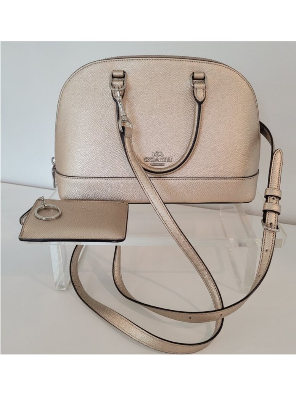 COACH Mini Sierra Satchel Metallic Leather Handbag & Wallet in Gold Platinum